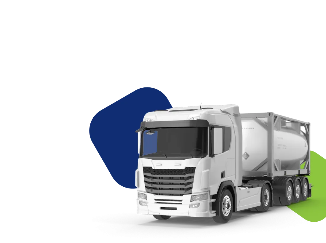 Автомобиль-тягач с цистерной на светлом фоне с графическими элементами