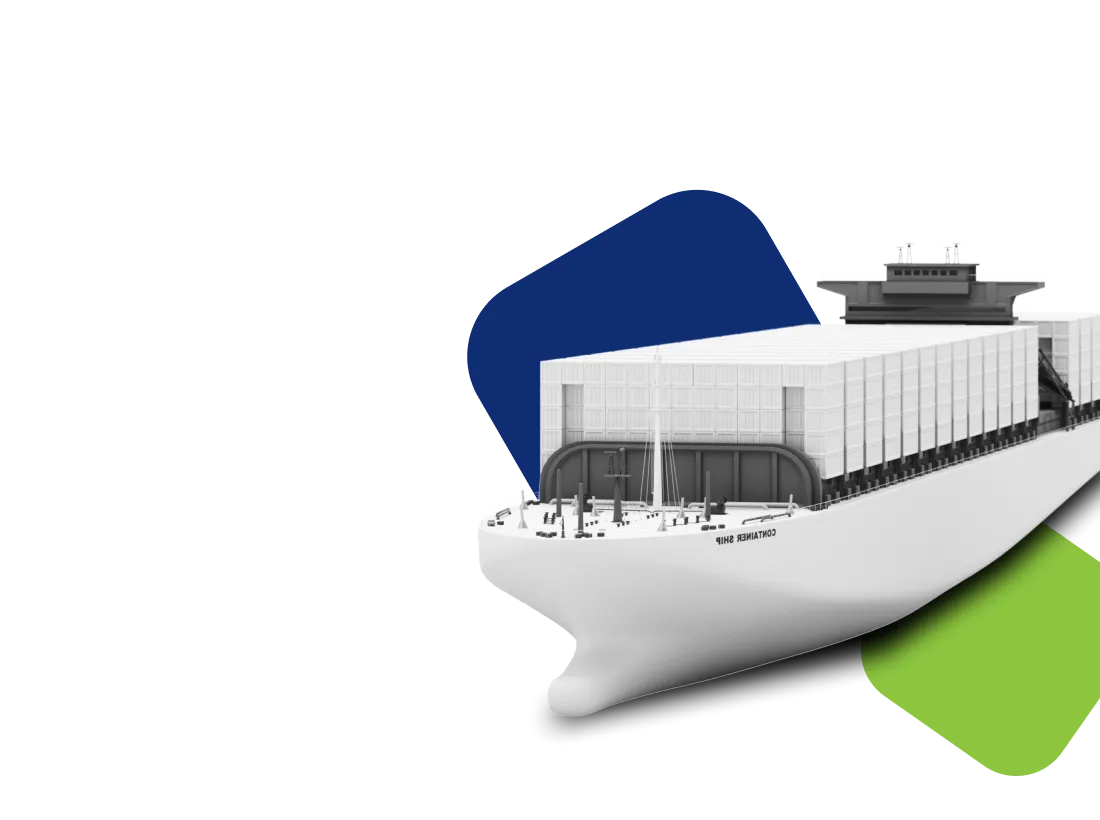 Контейнеровоз на светлом фоне с графическими элементами